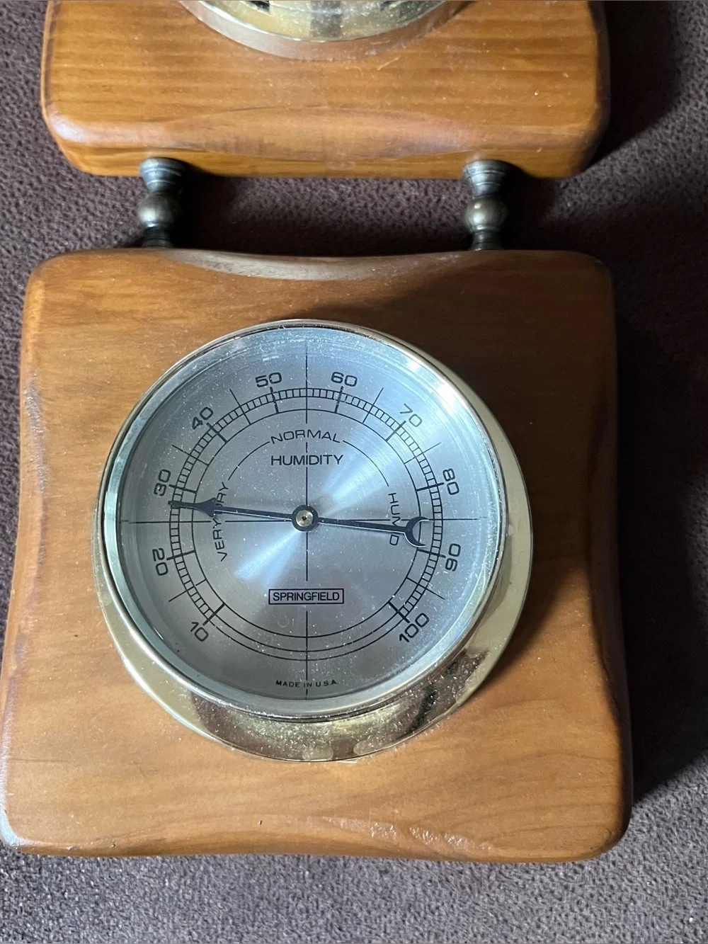 VTG Springfield  Weather Station Barometer Thermometer Humidity Wood with Eagle